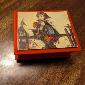 Vintage Red Lador Swiss Edelweiss Music Box with Little Red Riding Hood